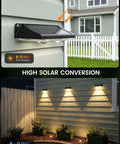 Slick Solar Fence Lights 8 Pack Weatherproof Outdoor Lamp mounted on wall, providing 12 hours of illumination for outdoor spaces.
