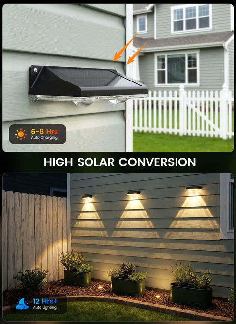 Slick Solar Fence Lights 8 Pack Weatherproof Outdoor Lamp mounted on wall, providing 12 hours of illumination for outdoor spaces.