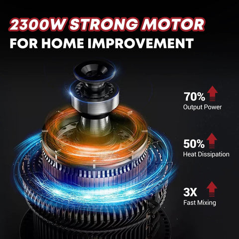 Close-up of the motor of Heavy Duty 2300W 110V Handheld Electric Cement Mixer With Six Adjustable Speeds highlighting power and efficiency.