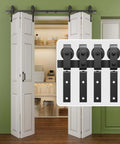 64 Inch Bifold Barn Door Hardware Kit For Closet Doors For Tight Spaces Bi Folding Track System with two handles showing installed doors