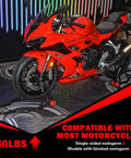 Motorcycle on Motorcycle Front And Rear Stand Combo With 4 Pulley Wheel Lift, Universal Fit For Swingarms And Spools, Red Wheel.