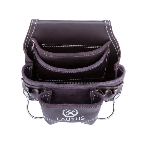 Oil Tanned Leather Tool Pouch Bag For Carpenters And Handymen With 10 Pockets And 2 Hammer Holders 100 Percent Leather Dark Brown