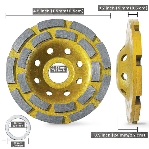 4.5 Inch Diamond Cup Wheel For Angle Grinders, 18 Diamond Segments, Seven Eighths Inch Arbor, Heavy Duty Concrete Grinding Tool
