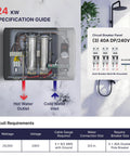 Diagram of Seven Kilowatt 240V Electric Tankless Water Heater with circuit and water inlet details