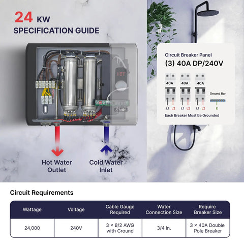Electric Tankless Water Heater 13000 Watts 240V On Demand Point Of Use Instant Hot Water Includes Pressure Relief Device 60 Amp Info