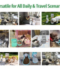 Various setups of Automatic Gravity Food Feeder And Water Dispenser Combo Featuring 40 Oz Grain Bin And 17 Oz Leakproof Sipper Bottle for small pets.