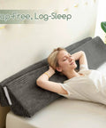 King Size Wedge Pillow for Headboard Gap Filler and Bed Gap Sealer, Adjustable Wedge for Head and Neck Support, Multi Functional Gap Blocker for Bed, Sofa, or Wall Gaps, Seals 0 to 7 Inch Gap, Gray 76 by 11 by 9 Inches, woman reclining