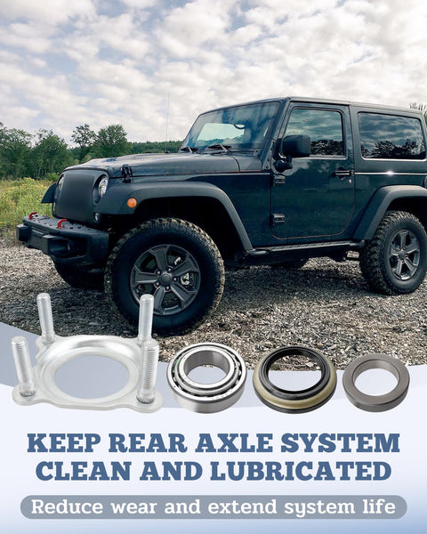 Jeep Wrangler with Rear Axle Bearing and Seal Kit for JK JKU 2007-2017 and components for Axle Shaft Seal Retainer 68008523AA.