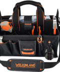 Heavy Duty 19 Pocket Tool Tote For HVAC Technicians And Electricians, Rugged Organizer Bag With Socket Pockets, Clear Box