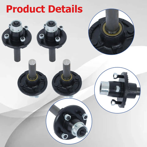 4 On 4 Trailer Axle Kit With Idler Hub And BT8 Round Spindle 2,000 Lb Capacity Black Coated Wheel Hubs With Dust Cap