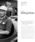 Photograph of Stirling Moss in a Formula One car cockpit, page from the book Legends Of Grand Prix Racing: Cult Drivers And Their Legacies Through Triumphs, Tragedies, Iconic Photos, And Insider Stories From The Paddock For Gearheads And Casual Fans Alike.