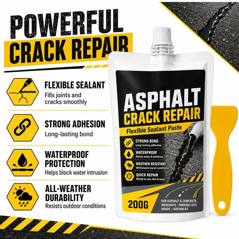 Heavy Duty Concrete Crack Filler Zero Hassle Quick Dry Sealer For Driveways And Patios Waterproof High Elasticity Patch Repair Kit All Season Deep Moisture Barrier Sealant packaging with application tool, 200g.