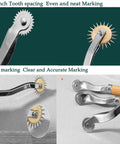 Two Pack Tracing Wheel and Pounce Wheel Set for Paper Perforation and Pattern Making, showing high hardness wheels in use on fabric.