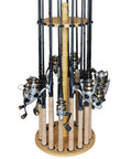 Round 16 Rod Storage Rack With Handcrafted Wood Post No Tool Assembly Wood Grain Laminate Easy Access Fishing Rod Organizer