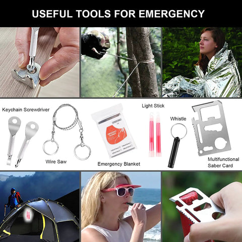 Ultimate Survival First Aid Kit For Men Dads And Adventurers 210 Piece Emergency Gear Set with tools like light stick, whistle, and blanket