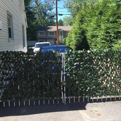 Expandable Faux Ivy Fence Privacy Screen For Patio And Outdoor Spaces, Realistic Willow Wicker Panels With Dark Green Maple Leaves