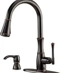 Traditional Tuscan Bronze Kitchen Faucet With Pull Down Sprayer And Soap Dispenser Single Handle High Arc ADA Compliant Fits 1 To 4 Hole Setups Classic Look For Traditional Kitchens