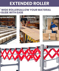 Heavy Duty Adjustable Conveyor Roller System With Wheels Expandable 14 To 52 Inch Length And 27.5 To 50 Inch Height in use