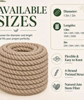 Heavy Duty 2 Inch By 50 Foot Jute Rope 4 Strands Manila Twisted Natural Fiber for docks railings and landscaping