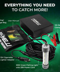 Green Underwater Fishing Light For Night Angling, Submersible IP68 LED Glow 3900 Lumens, 12V 30W With 33 Ft Cable & Clamps
