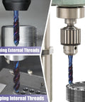 Spiral Flute Tap Set 6-Piece SAE Thread Tapping Kit for metal, wood, and plastic used in machine for threading operations.