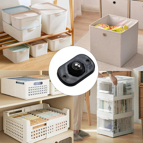 Slick Self Adhesive Mini Swivel Caster Wheels With Sweet 360 Degree Rotation For Nifty Storage Boxes and smooth gliding furniture in black.
