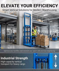 Built Tough Electric Hydraulic Cargo Lift 2200 Pounds Wall Mounted Freight Elevator with solid hoist platform in warehouse setting.