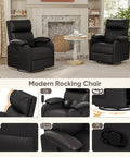 Black Comfy 360 Swivel Recliner Chair With Rocker For Adults, adjustable backrest, footrest, side pocket, living room setup