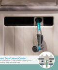Swivel Hideaway Hose Reel With Crank Handle And Hose Guide 225 Ft Capacity with hose partially unrolled, mocha taupe finish