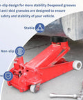 Universal Pinch Weld Jack Pad Adapter For Floor Jacks Upgraded Rubber Pad installed on red floor jack under vehicle