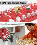 88 Size Thread Checker For Nuts Bolts And Pipe Threads With 6 NPT Sizes From One Sixteenth To Three Quarters Inch Includes 30 Metric Sizes M2x0.4 To M24x3.0 And 30 Standard Threads Quick Fit Gauge For Fast Pro DIY Repairs, red thread gauge with NPT sizes for plumbing