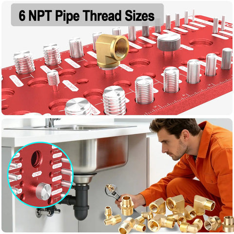 88 Size Thread Checker For Nuts Bolts And Pipe Threads With 6 NPT Sizes From One Sixteenth To Three Quarters Inch Includes 30 Metric Sizes M2x0.4 To M24x3.0 And 30 Standard Threads Quick Fit Gauge For Fast Pro DIY Repairs, red thread gauge with NPT sizes for plumbing