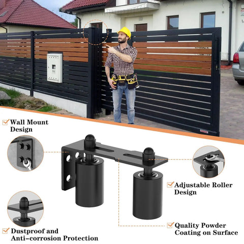 Heavy Duty Sliding Gate Roller Guide Set With 3 Inch Nylon Support, Adjustable Steel L Bracket Wheels for gates, 2 pack