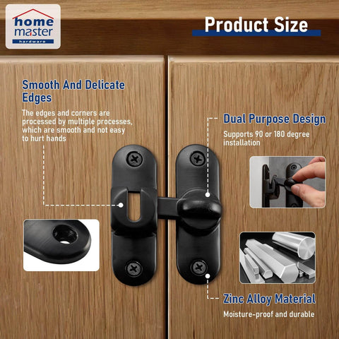 Crazy Tough Heavy Duty Barn Door Lock 90 And 180 Degree Flip Latch Kit with anti-theft knob installed on wood door.