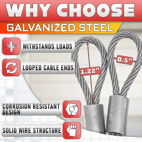 Heavy Duty Galvanized Garage Door Cables Built Like A Tank For Standard Torsion Systems with looped cable ends and durable design.