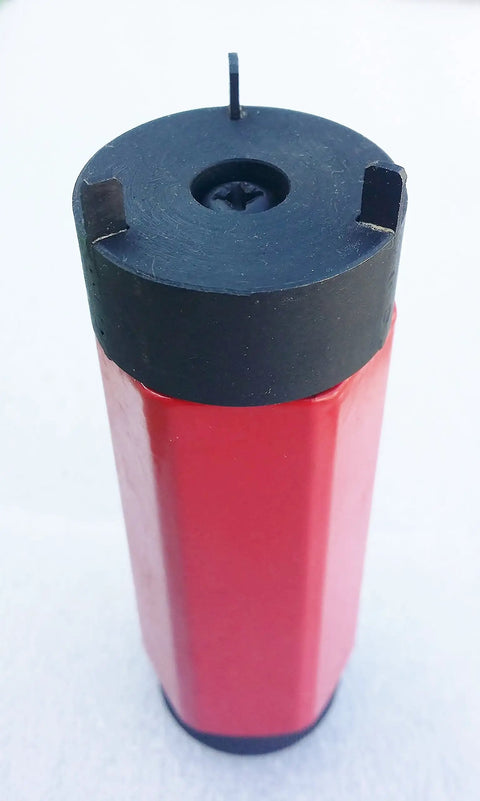 5C Collet Wrench With Durable Steel Head And Ergonomic Handle For Easy Collet Insertion And Removal, Heavy Duty Tool Designed For Quick, Reliable Grips And Fast Setups In Milling, Lathe, And Workshop., red-handled steel 5C collet wrench, top view