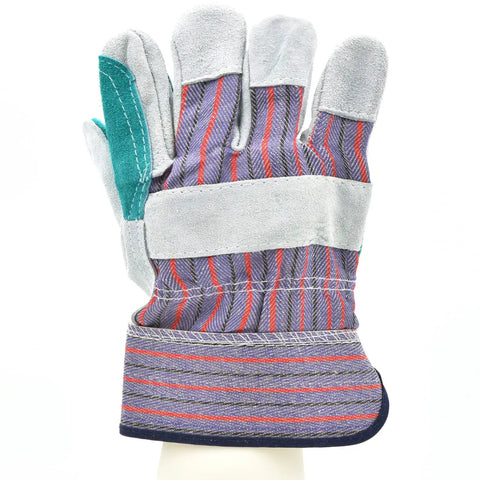 Premium Suede Double Palm And Index Finger Work Gloves With Two And A Half Inch Rubberized Safety Cuff Five Pair Pack