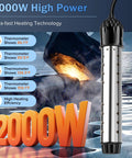 2000W Immersion Water Heater With Digital Thermometer, stainless steel body, suitable for small pools, bathtubs, buckets