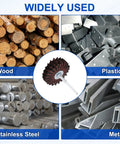 Heavy Duty Abrasive Flap Wheel 3 2 Inch Diameter With Quarter Inch Shank For Smoother Finishing And Fast Material Removal In 150 Grit Aluminum Oxide on wood, plastics, stainless steel, and metal.