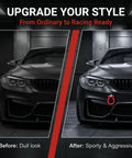 Hella Tough Screw On Front Bumper Tow Hook With Glossy Red Race Design D Ring on a sporty black car after upgrade