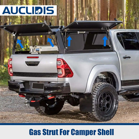16 Inch Gas Strut Lift Support for Camper Shells and Truck Toppers, Heavy Duty 38lb 169N, Set of 2 shown on truck
