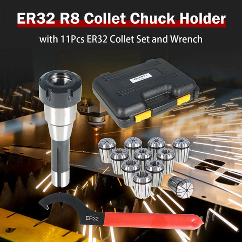 ER32 R8 Collet Chuck Holder with 11 Piece ER32 Collet Set and Wrench for Milling Machine Tough Alloy Steel