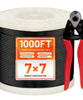 1000 Feet Black Stainless Steel Cable Kit for Deck Railing 1/8 Inch 7x7 Wire Rope T316 With Cutter DIY Balustrades