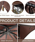 Close-up details of Heavy Duty Outdoor 10x10 Gazebo With Double Roofs, Metal Corner Frame Shelves, And Mosquito Netting.