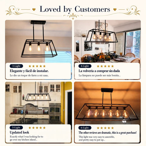 Matte Black Kitchen Island Lighting Fixture With Three Lights Farmhouse Style Pendant Chandelier For Dining Room Kitchen Bar Or Foyer Modern Industrial Linear Rectangle Design E26 Base in home settings with customer reviews