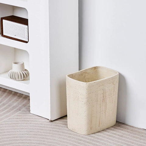 Natural Travertine Textures Tiny Trash Can 1.8 Gallon Bathroom Space Saver Garbage Bin For Kitchen, Living Room, Or Bedroom Decor Wastebasket For Home Office Handmade Resin Design