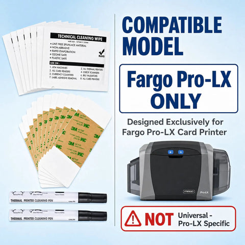 No Stress Printer Cleaning Kit For Id Card Makers Featuring Two Printhead Pens Ten Sticky Cleaning Cards And Pre Saturated Wipes To Keep Your Rig Running Tight Daily, includes Fargo Pro-LX card printer accessories.