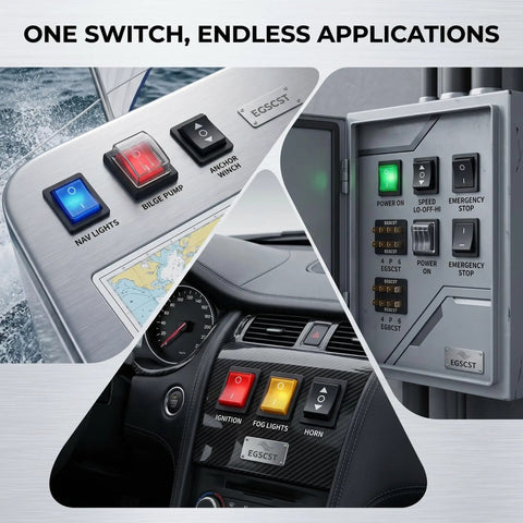 Rocker Switch Kit With Multi Color LED Lights And Waterproof Cover 13 Piece Assortment for marine, automotive, and appliance use