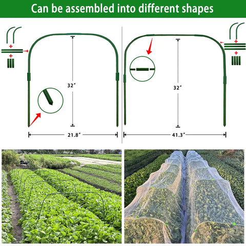 Durable Garden Hoops Kit For Raised Beds And Greenhouse Tunnels, Rust Free Removable Row Covers, Adjustable Height Netting System, Includes 20 Bending Pipes, 30 Straight Rings, 40 Connectors, And 30 Clips For Outdoor Vegetables