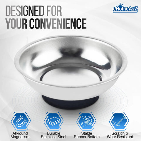 Magnetic Tray 3 Piece Set Round Stainless Steel Magnetic Parts Trays For Screws Nuts Bolts Pins Grab N Go Tools.